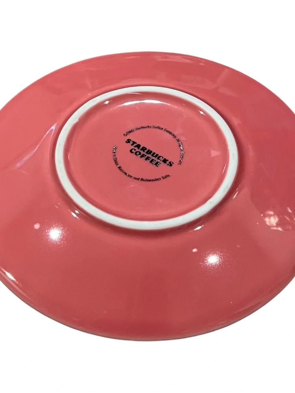 Starbucks White Saucer with Coral Pink Heart Accent